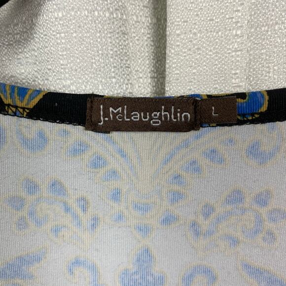 J.McLaughlin Black&Blue Leaf Print Catalina Cloth 3/4 Sleeve Blouse Sz.L - Picture 5 of 12